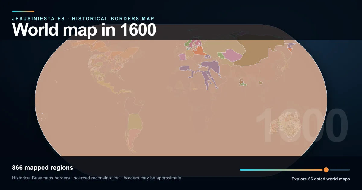 Historical world map reconstruction showing mapped regions in 1600