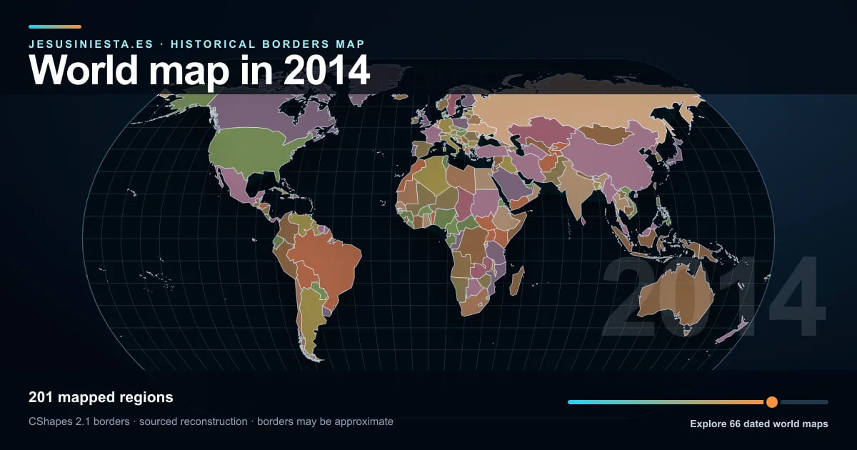 Historical world map reconstruction showing mapped regions in 2014