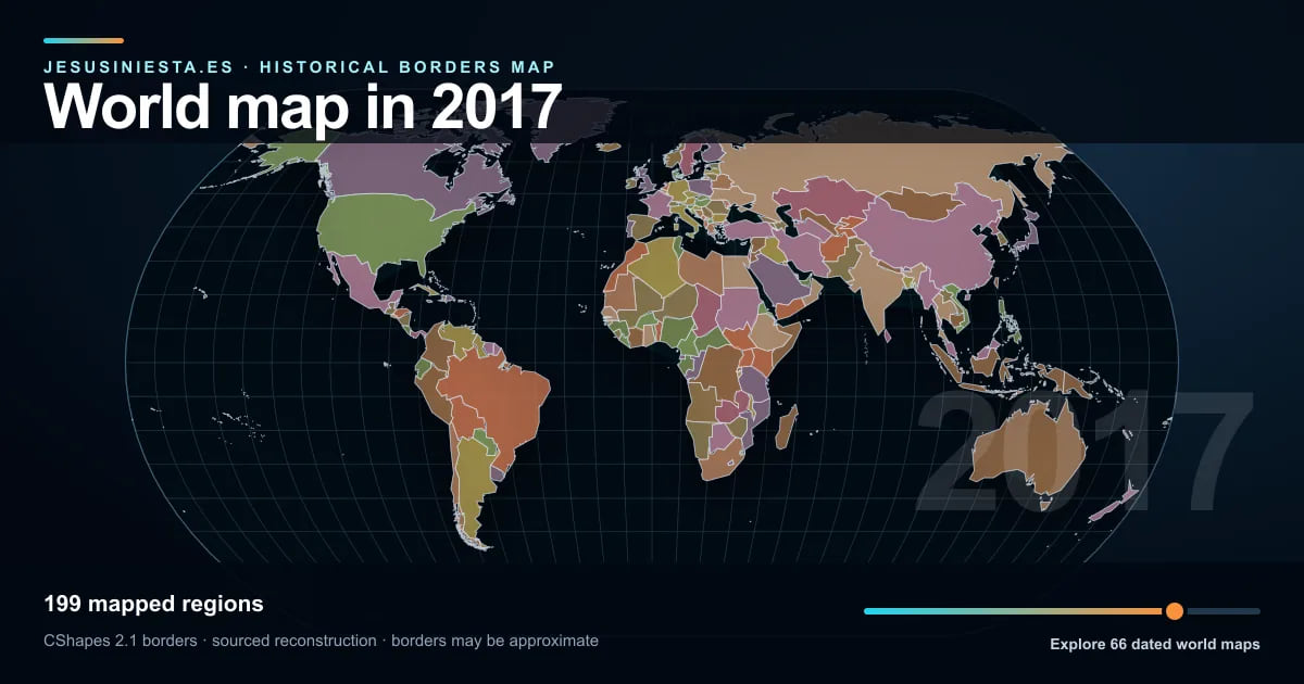 Historical world map reconstruction showing mapped regions in 2017