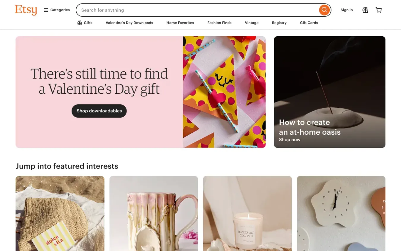 Etsy: Desktop preview