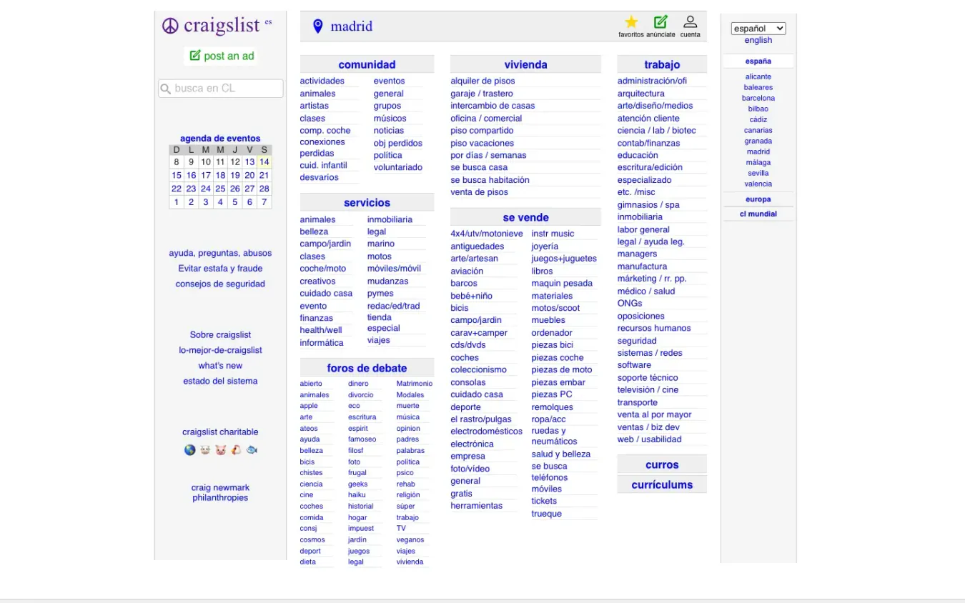 Craigslist: Desktop preview