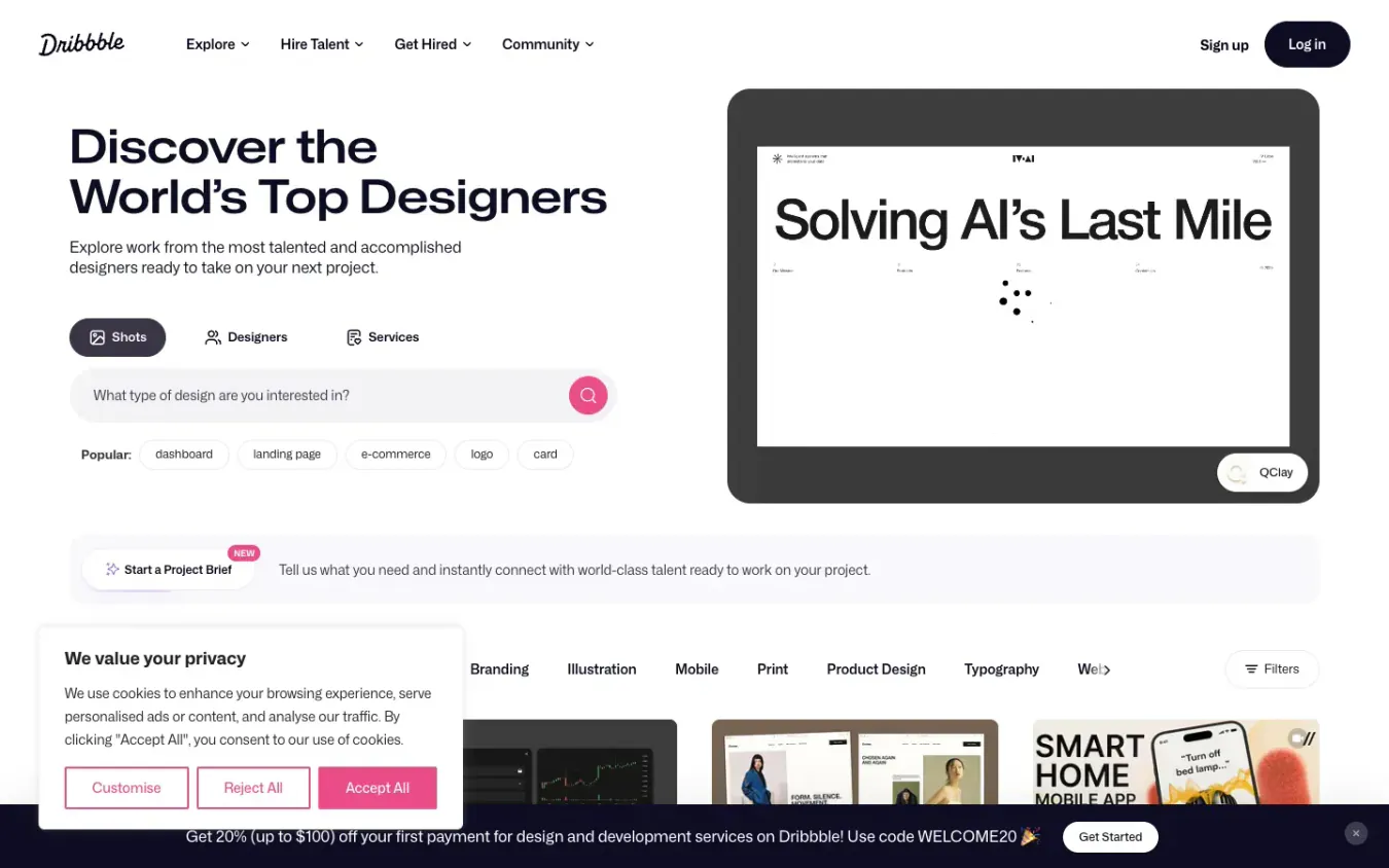 Dribbble: Desktop preview