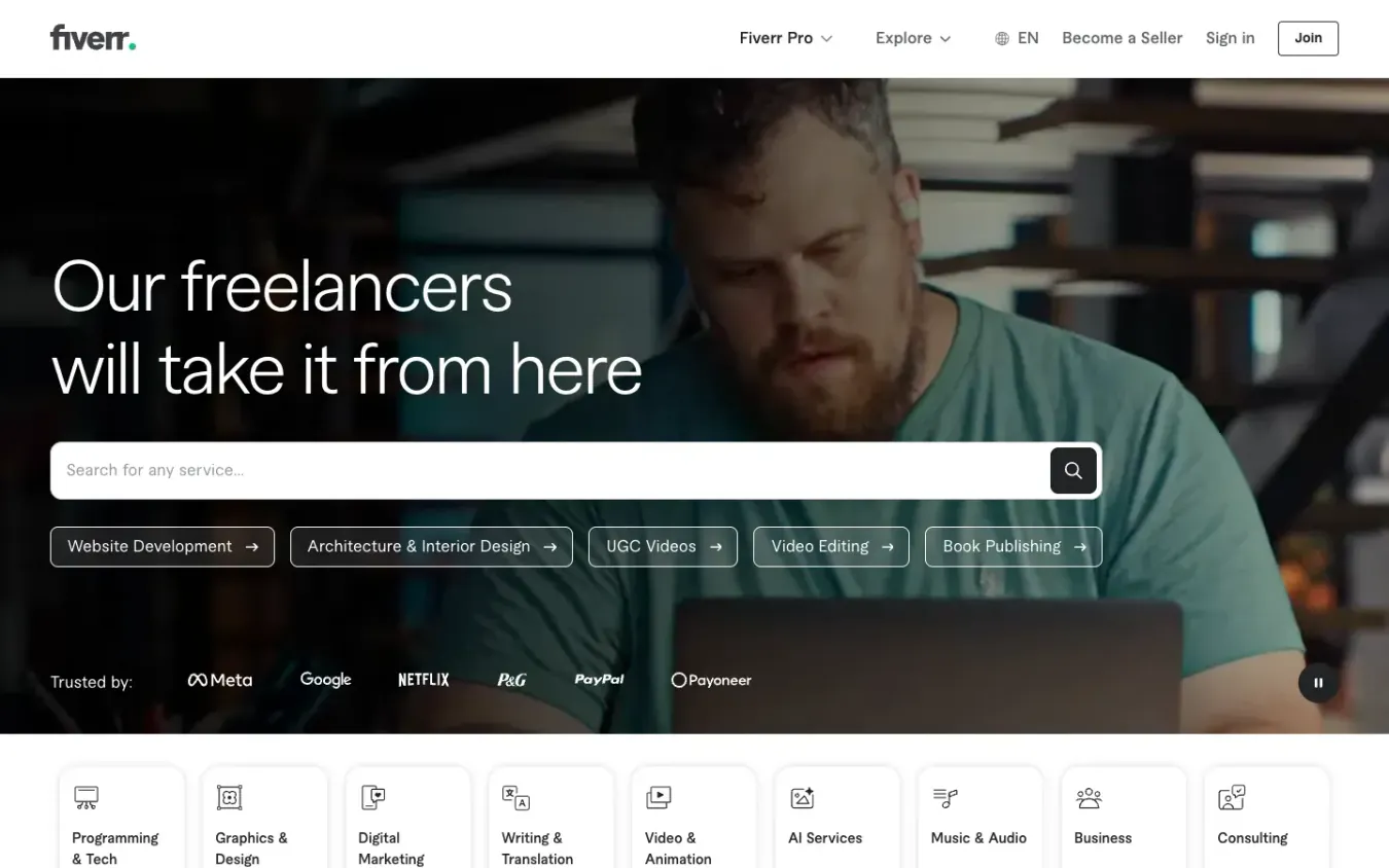 Fiverr: Desktop preview