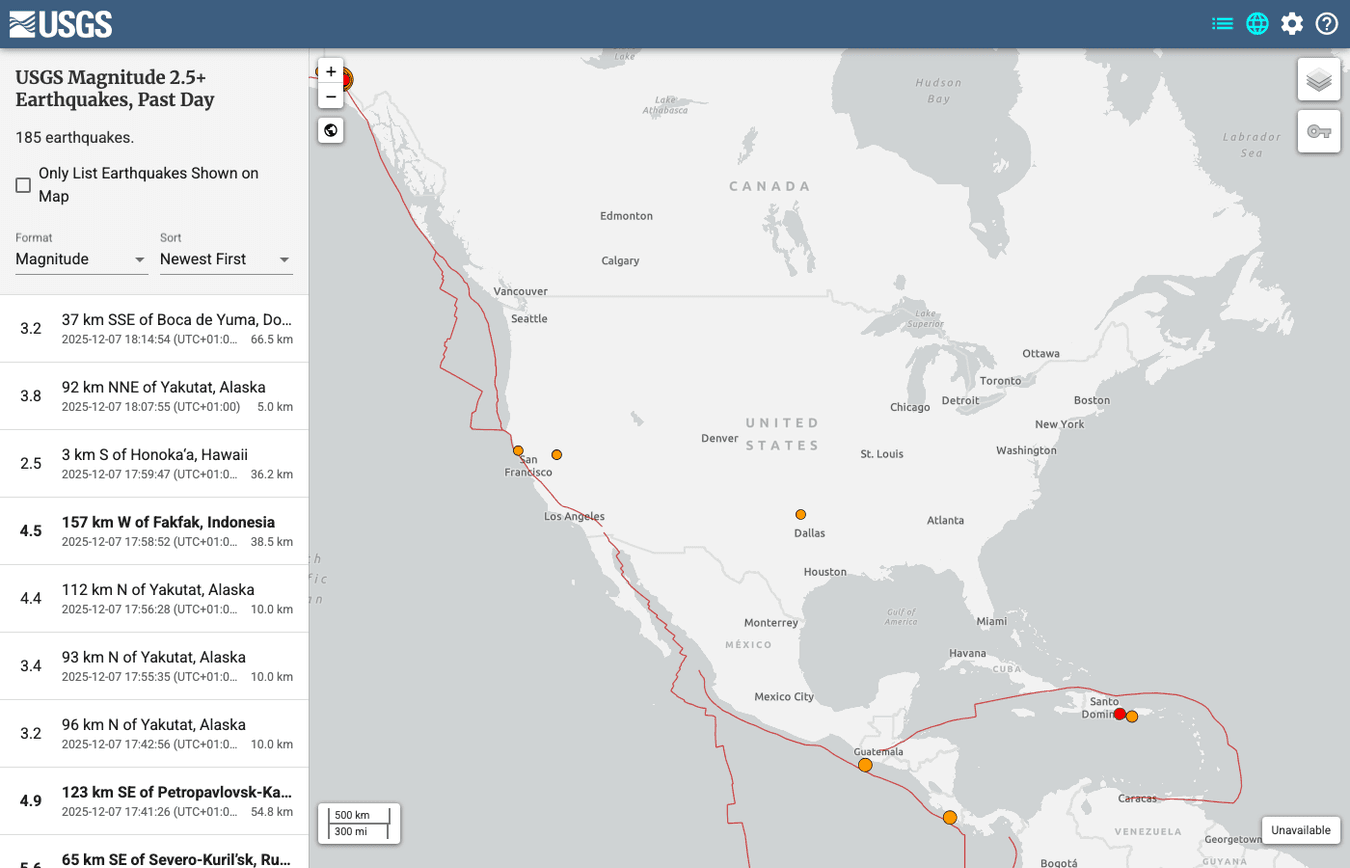 USGS Latest Earthquakes